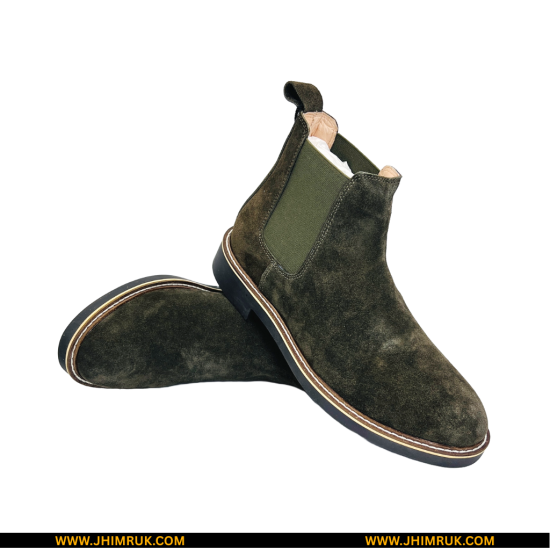 ZARA Chelsea Ankle Slip-On Boot Comes With Camel Shower Leather For Men In Olive Green - Size 40x43