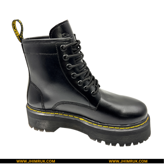 Full Boot With Micro Leather Inspired By Martens Triple Sole In Yellow Stitching -39X43