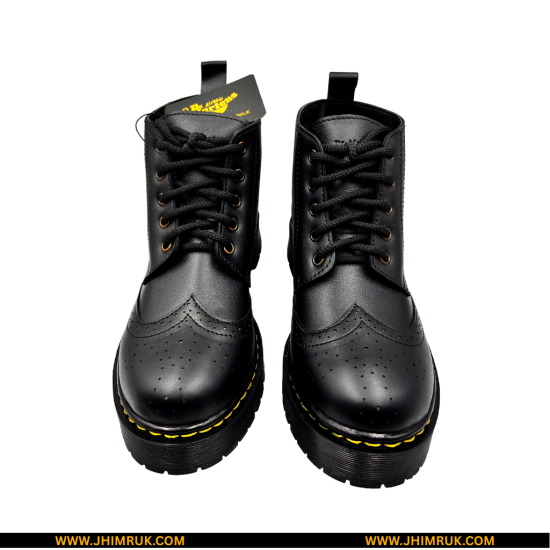 Dr.Martens Inspired Original Brogue Leather Ankle Lace Up Double Sole Black Boot - Size 40X44
