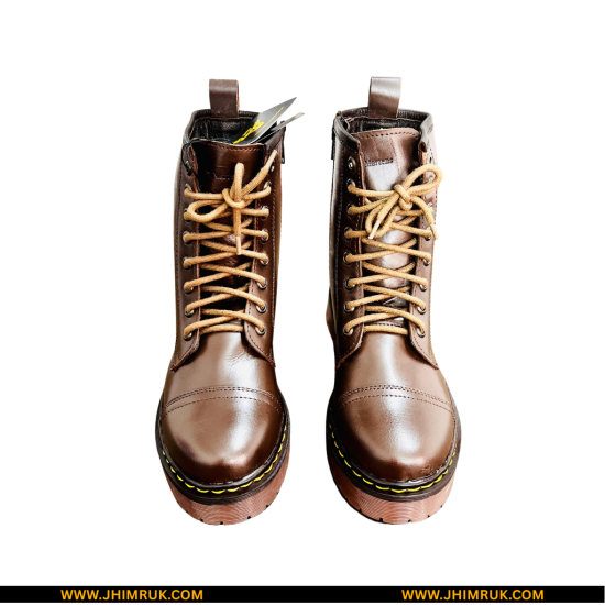 Dr.Martens Inspired Original Brown Leather Lace Up Double Sole Combat Side Chain Boot - Size 40X43