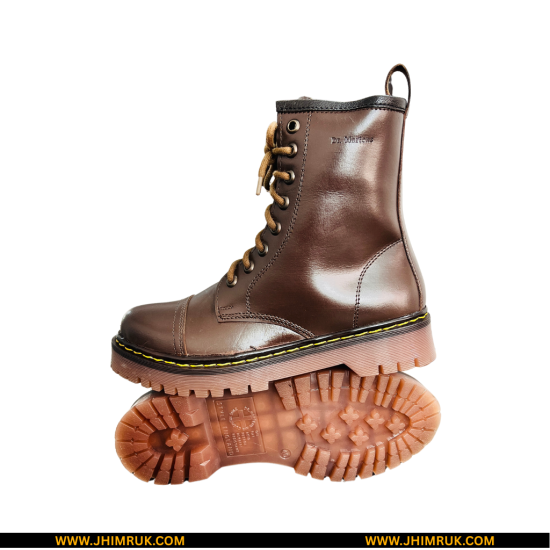 Dr.Martens Inspired Original Brown Leather Lace Up Double Sole Combat Side Chain Boot - Size 40X43