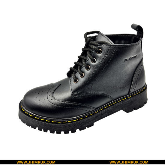 Dr.Martens Inspired Original Brogue Leather Ankle Lace Up Double Sole Black Boot - Size 40X44