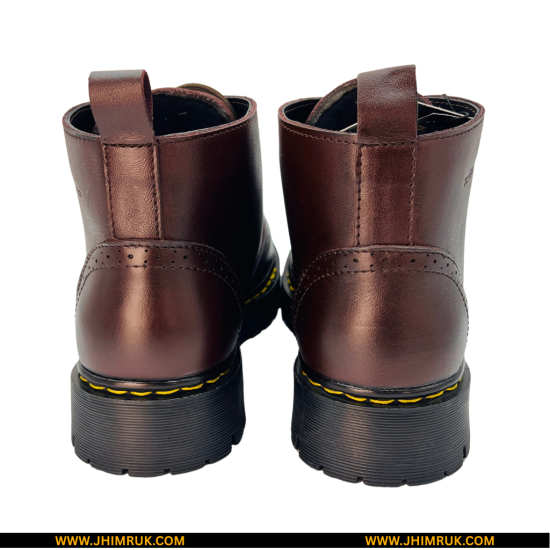 Dr.Martens Inspired Original Brogue Leather Ankle Lace Up Double Sole Cherry Brown Boot - Size 40X44
