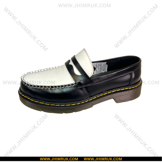 Penny Loafers By martens Adrian Single Sole in Black and White with Soft & High Quality Leather Upper, Made in Vietnam-38X43