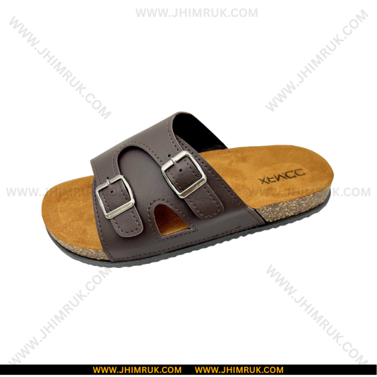 Sandals / Slides For Men With Adjustable Double Buckle In Coffee Color - Size 40x43