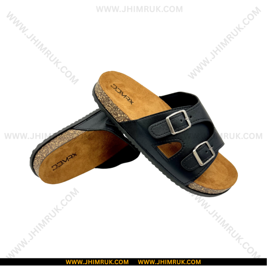 Sandals / Slides For Men With Adjustable Double Buckle In Black Color - Size 40x43