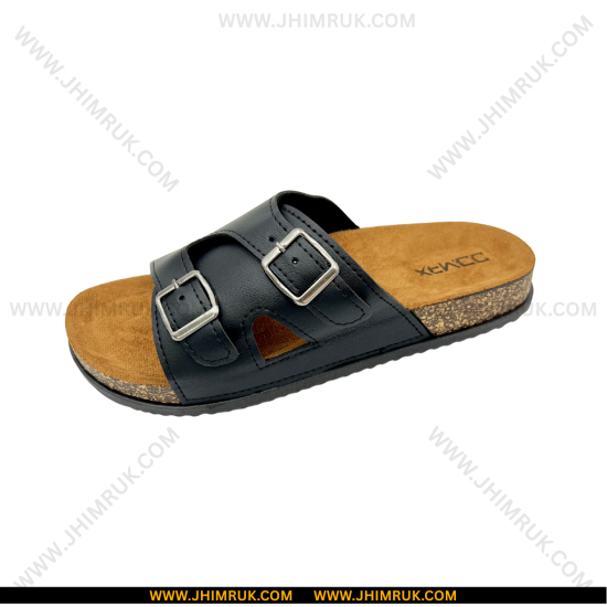 Sandals / Slides For Men With Adjustable Double Buckle In Black Color - Size 40x43