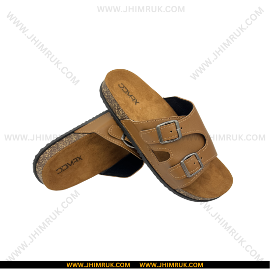 Sandals / Slides For Men With Adjustable Double Buckle In Camel Color - Size 40x43