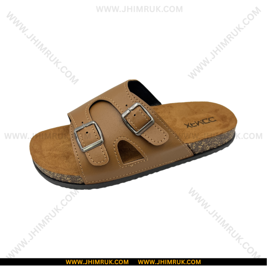Sandals / Slides For Men With Adjustable Double Buckle In Camel Color - Size 40x43