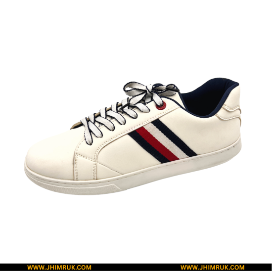 Sneakers By Tommy Hilfiger come with white micro leather in lace-up and Brand Stripe - Size 40x43