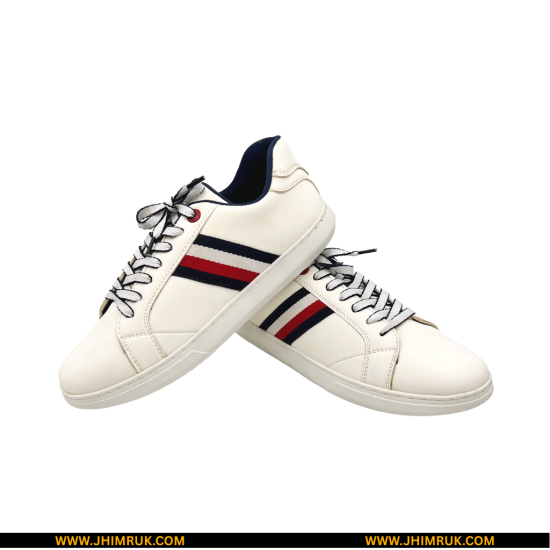 Sneakers By Tommy Hilfiger come with white micro leather in lace-up and Brand Stripe - Size 40x43