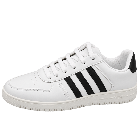 Sneakers For Men In White Color With Black Stripe in High-Quality Materials -39X43