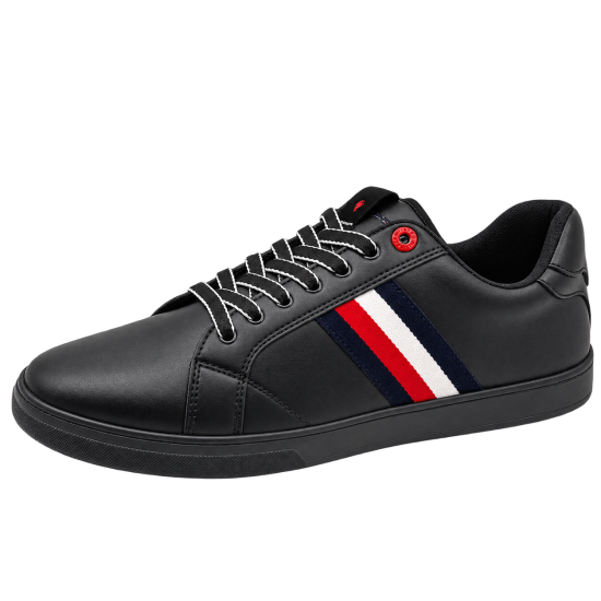Sneakers By Tommy Hilfiger come with Black micro leather in lace-up and Brand Stripe - Size 40x43