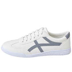 Sneakers For Men With Soft Materials In Lace-Up White With Grey Stripe