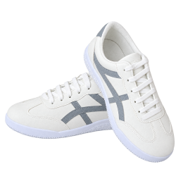 Sneakers For Men With Soft Materials In Lace-Up White With Grey Stripe