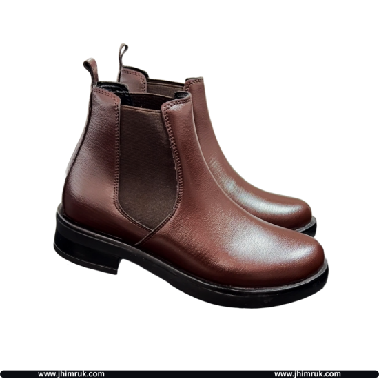 Chelsea Boots Comes With Soft Touch Leather Materials in Texture Brown Color and Low Hill-Size-37x40
