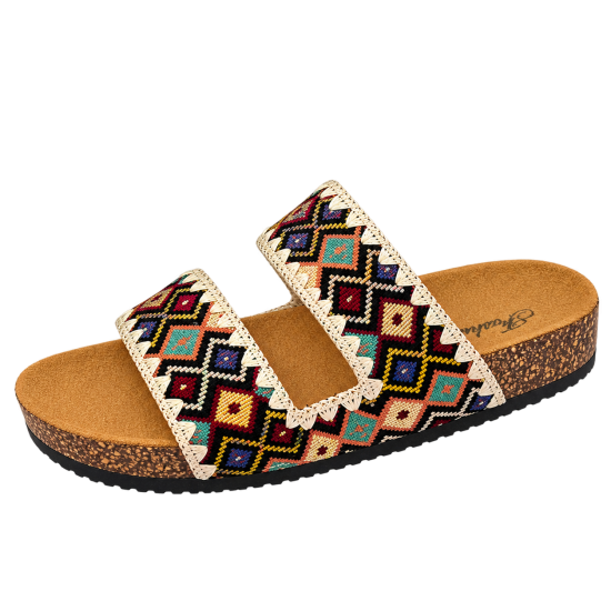 Sandals for ladies in beautiful color in Nepali Yellow with Green Dhaka Pattern, Size 36x39
