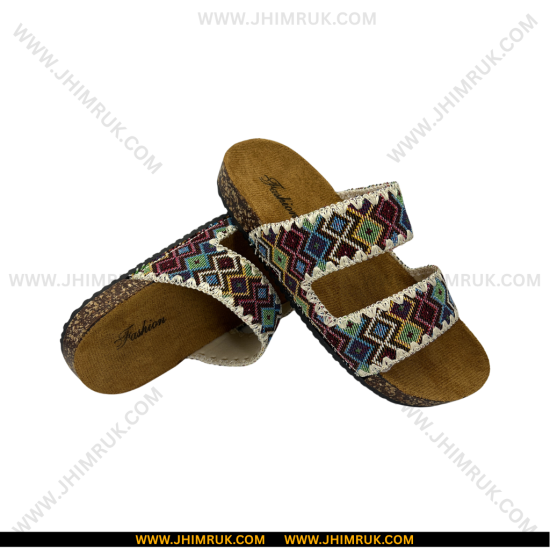 Sandals in beautiful Dhaka Pattern in Blue & Red Mix Color - Size 36x39