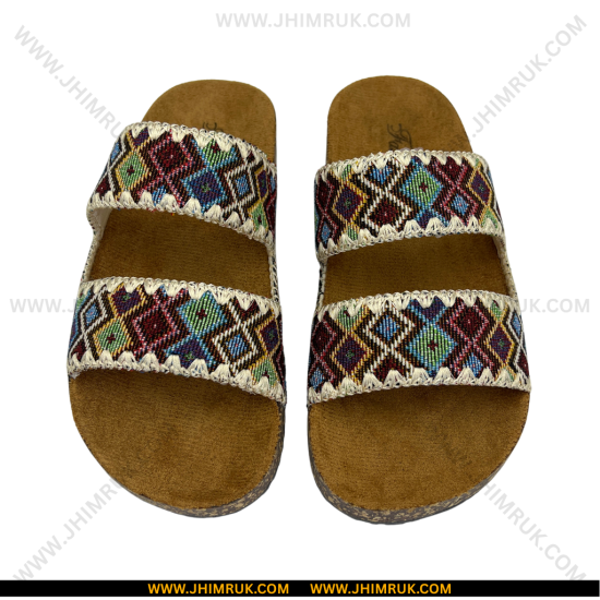 Sandals in beautiful Dhaka Pattern in Blue & Red Mix Color - Size 36x39