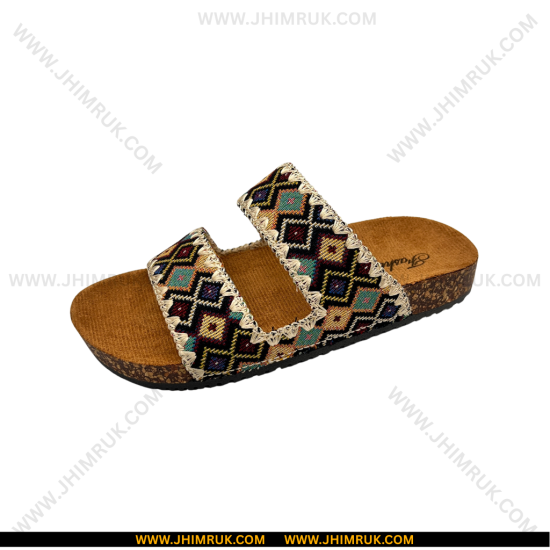 Sandals for ladies in beautiful color in Nepali Yellow with Green Dhaka Pattern, Size 36x39